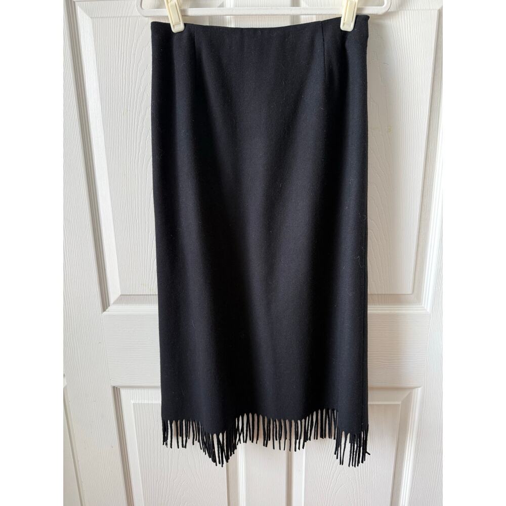 Pendleton Black Wool Fringe Skirt Petite 10 Western Midi Cowgirl Chic Stagecoach